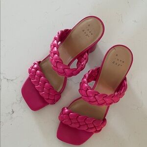 a new day Hot Pink Braided Double-Strap Block Heel Mules